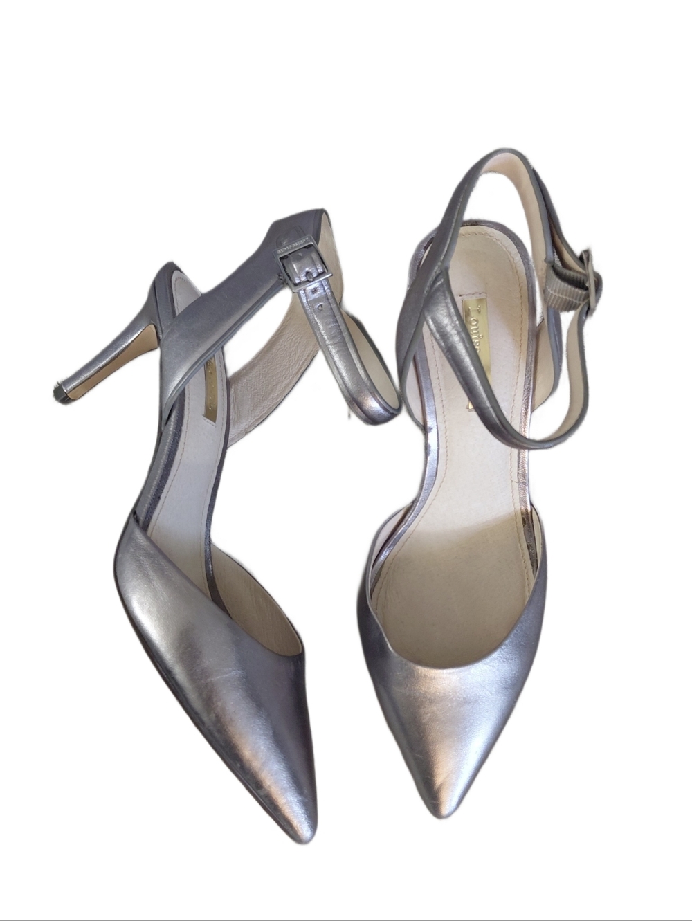 Louise et Cie Metallic Silver Pointed-Toe Ankle-Strap Heels Size 8